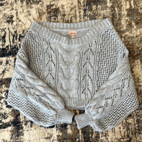 WILLOW & ROOT Pointelle Cropped Cable Knit Sweater LARGE Gray EUC! - Picture 2 of 8